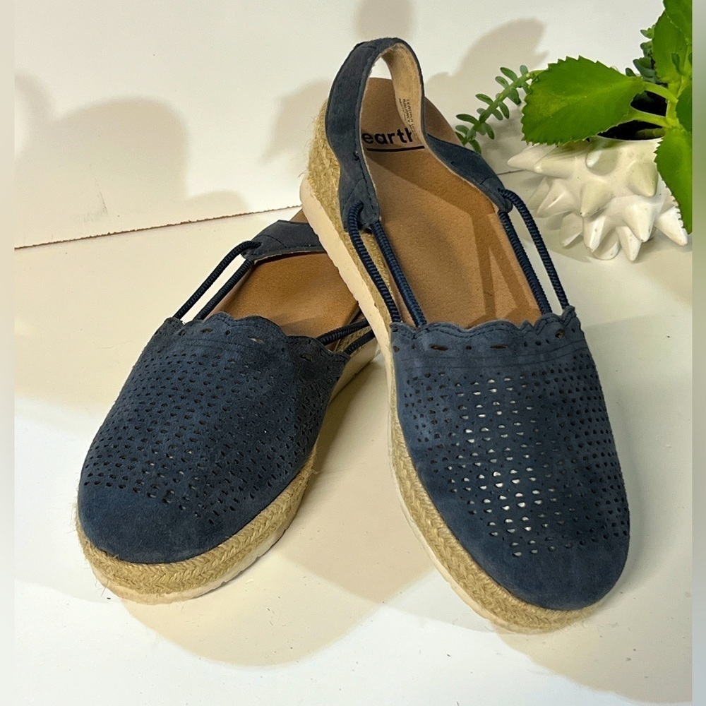 Earth Navy Blue Suede Espadrille Flats